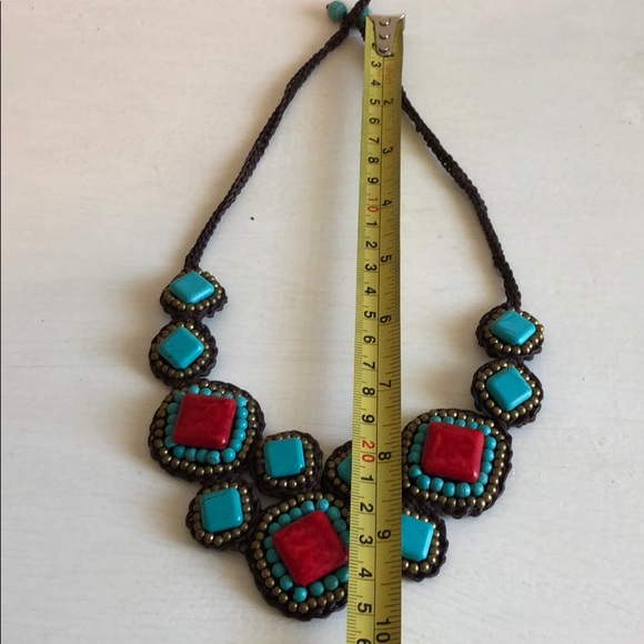 Thai Turquoise and Red Necklace - Picture 2 of 5